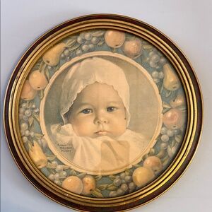 Vintage Gold Framed Baby Portrait Wall Art By Annie Benson Muller 11”